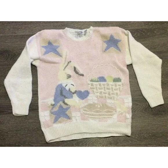 Vintage Rabbit Bunny Pastel Sweater M Cottage Core Y2K - Picture 1 of 9